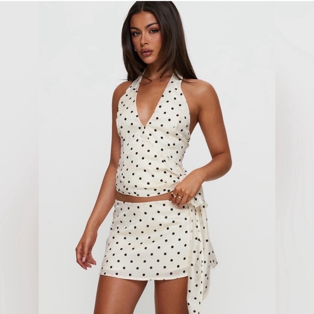 PRINCESS POLLY Beffanie Halter Wrap Polka Dot Blouse 4